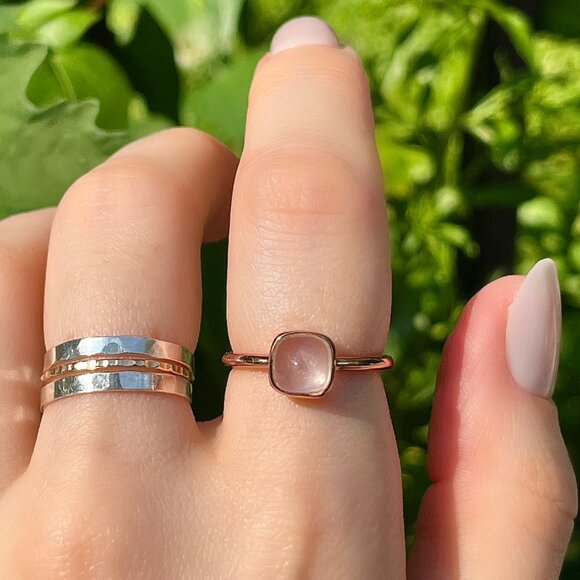 Rose Gold Vermeil and Sterling Silver Sugarloaf Cut Rose Quartz Ring